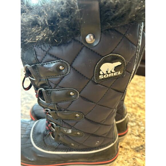 Sorel Tofino Cate NL2191-010 Black & Red Winter Boots Quilted Waterproof 8.5 - Picture 8 of 10